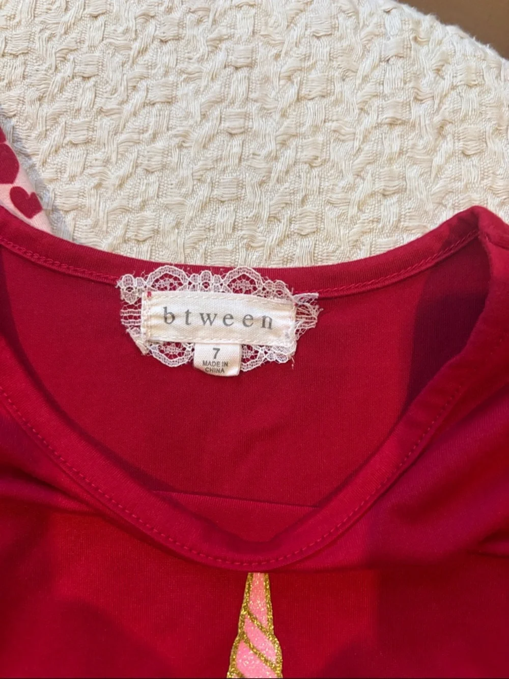 btween Girls' Unicorn Pajama Set - Red, White & Pink - Picture 3 of 10